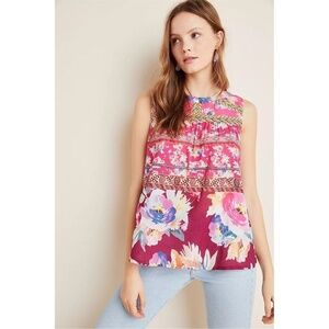 Anthropologie Vineet Bahl Floral Embroidered Blouse Size L